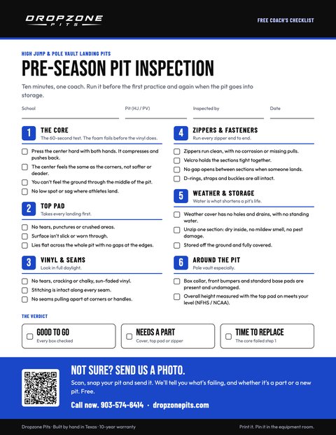 Dropzone Pits pre-season pit inspection checklist